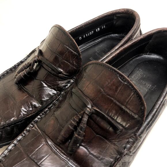 Allen Edmonds Guidare Tassel Driving Loafer Brown Crocodile Pattern Leather 9 - Picture 8 of 12